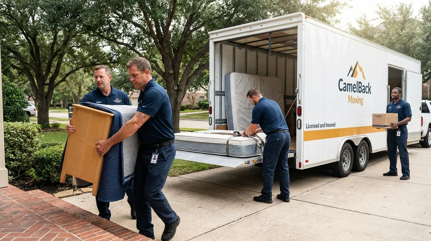 Crew loading residential truck for cross-state move from Belmont, NH