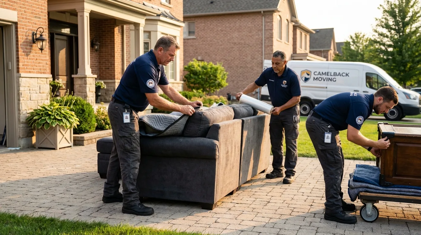 Large estate moving crew wrapping furniture in Belmont, NH